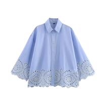 Camisa Feminina De Manga Longa Com Bordado Vazado Para Primavera, Blusa Curta Casual E Elegante Para Camisa Feminina De Manga Longa Com Bordado Vazado Para Primavera, Blusa Curta Casual E Elegante Para
