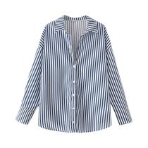 Camisa Feminina De Manga Longa Listrada Casual De Verão Tamanho Grande Blusa Com Botões HXAO 2025