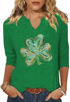 Camisa feminina ehizrvo, Dia de São Patrício, manga 3/4, verde, tamanho M