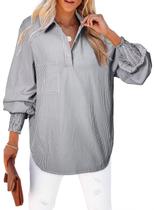 Camisa feminina elegante, casual, listrada, com decote em V, poliéster preto