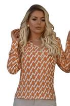Camisa Feminina Estampada de Manga Longa Camisa Feminina Estampada de Manga Longa