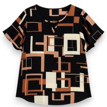 Camisa Feminina Evangélica para Senhoras Plus Size Gola Detalhada e Estampa Elegante - Portal Presen