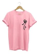 Camisa Feminina Flor Rosa - Baby Look Rose Cravo Lançamento