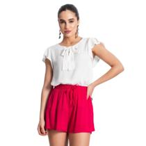 Camisa Feminina Gola Laço Manga Curta Branca