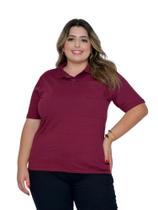 Camisa Feminina Gola Polo Listrada Vinho Plus Size