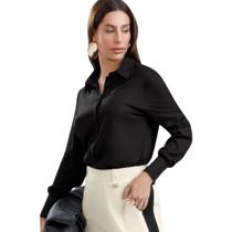 Camisa Feminina Gris Linho com Elastano