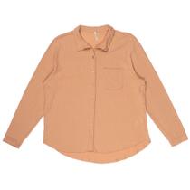 Camisa Feminina Habana Plus Size Canelada com Botões Bege
