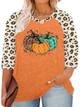 Camisa feminina HDLTE de gola redonda, leopardo, manga 3/4, tamanho grande