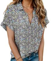 Camisa feminina HOTOUCH, linho, algodão, estampa floral, decote em V, 3GG