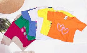 camisa feminina infantil nas cores laranja, azul, verde, branca, vermelha e amarela - jeito traquino