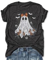 Camisa feminina LANMERTREE Ghost Halloween de renda estampada em algodão