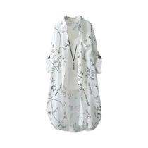 Camisa Feminina Leve De Manga Longa Para O Verão, Blusa Solta Com Botões E Estampa De Letras