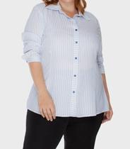 Camisa feminina listas azuis finas algodão