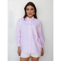 Camisa Feminina Listrada Clássica Manga Longa Alfaiataria