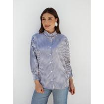 Camisa Feminina Listrada Clássica Manga Longa Alfaiataria