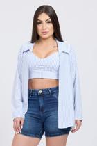 Camisa Feminina Listrada em Linho com Botões - Attitude