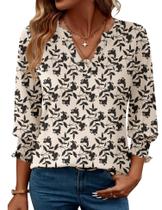 Camisa feminina LOMON, verão 2025, moda, manga 3/4, decote em V