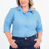 Camisa Feminina Manga 3/4, Azul Claro, Plus Size