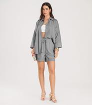 Camisa Feminina manga 7/8 Listrada Dianna Cinza Camisa Feminina manga 7/8 Listrada Dianna Cinza