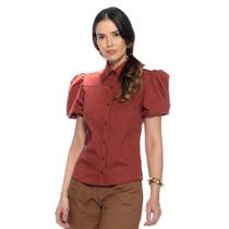 Camisa Feminina Manga Curta Bufante Renda Romântica Casual