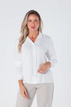 Camisa Feminina Manga Longa com Botões e Martingale Branca Ayla