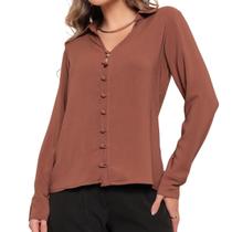 Camisa Feminina Manga Longa Com Botões Forrados Moda Social Casual Camisa Feminina Manga Longa Com Botões Forrados Moda Social Casual