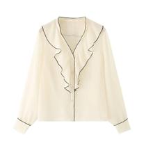 Camisa Feminina Manga Longa com Decote V e Detalhe em Camadas - Verão 2024