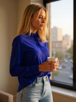 Camisa Feminina Manga Longa Moderna Estilosa Sem Bolso Uniforme Secretária