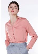 Camisa feminina manga longa rosa tam único