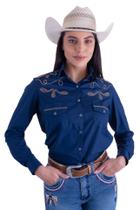 Camisa Feminina Manga Longa Texas Farm - Intent - Caf124 - Azul Marinho