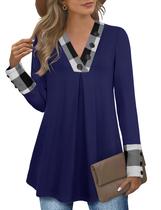 Camisa feminina Messic de manga comprida com decote em V azul sodalita Camisa feminina Messic de manga comprida com decote em V azul sodalita