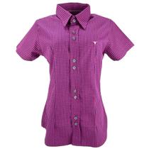 Camisa Feminina Original Laço Forte Manga Curta Xadrez Com Logo Bordado 100% Algodão R:3107