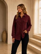 Camisa Feminina Ouversize Em Suede Cor:VinhoTamanho:P