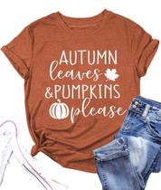 Camisa feminina Ovazly Fall Autumn Leaves Pumpkin, marrom, tamanho M Camisa feminina Ovazly Fall Autumn Leaves Pumpkin, marrom, tamanho M