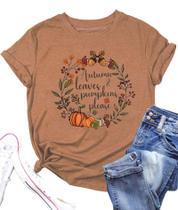 Camisa feminina Ovazly Fall Autumn Leaves Pumpkin P24-BN21
