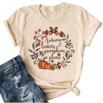 Camisa feminina Ovazly Fall Halloween com estampa de abóbora bege Camisa feminina Ovazly Fall Halloween com estampa de abóbora bege