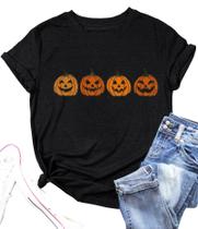 Camisa feminina Ovazly Fall Halloween com estampa de abóbora preta Camisa feminina Ovazly Fall Halloween com estampa de abóbora preta