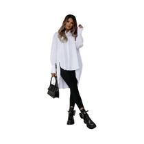 Camisa Feminina Oversized Vintage Azul e Branca - Manga Comprida e Gola Virada