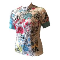 Camisa Feminina Para Ciclismo - Calavera Acuarela