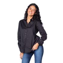 Camisa Feminina Pitt com Bordado na Gola Preto Camisa Feminina Pitt com Bordado na Gola Preto