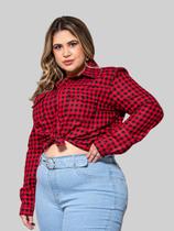Camisa Feminina Plus Sarja Vermelho Xadrez