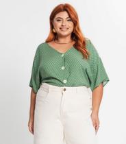 Camisa Feminina Plus Size Estampada Secret Glam Verde