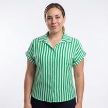 Camisa Feminina Plus Size Listrada Manga Curta COR:VerdeTamanho:G1