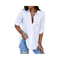 Camisa Feminina Plus Size Manga Comprida - Soltinha e Casual - Cor Sólida