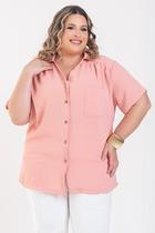 Camisa Feminina Plus Size Manga Curta Com Fechamento de Botões Tecido Modelo Confort - Serena Camisa Feminina Plus Size Manga Curta Com Fechamento de Botões Tecido Modelo Confort - Serena