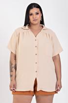 Camisa Feminina Plus Size Manga Curta Com Fechamento de Botões Tecido Modelo Confort - Serena Camisa Feminina Plus Size Manga Curta Com Fechamento de Botões Tecido Modelo Confort - Serena
