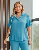 Camisa Feminina Plus Size, Manga Curta, Viscose, Tam.46