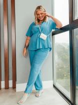 Camisa Feminina Plus Size, Manga Curta, Viscose, Tam.46