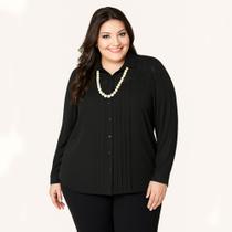 Camisa Feminina Plus Size, Manga Longa, Crepe e Renda, Tam. 48/50 Camisa Feminina Plus Size, Manga Longa, Crepe e Renda, Tam. 48/50