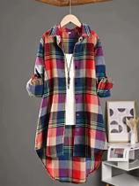 Camisa Feminina Plus Size Xadrez - Manga Comprida, Casual e Soltinha